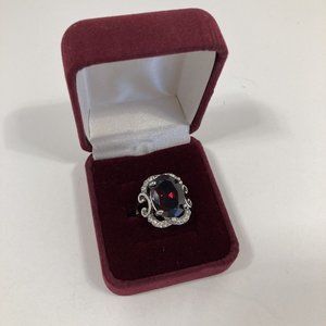 Costume Womens Bling Ring Silver Tone CZ and Ruby Glass Size 8.5